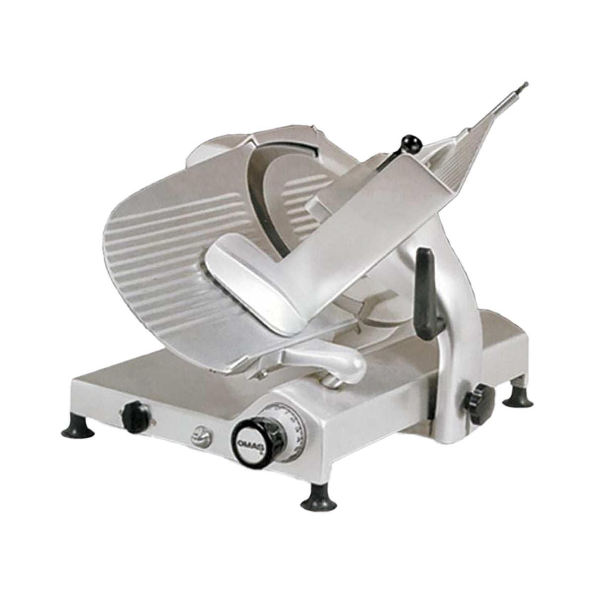 Omcan 13643 14" Carbon Steel Blade Meat Slicer, Gear-Driven, Gravity Feed, Anodized Aluminum Body, 1/3 HP, 110V 60Hz