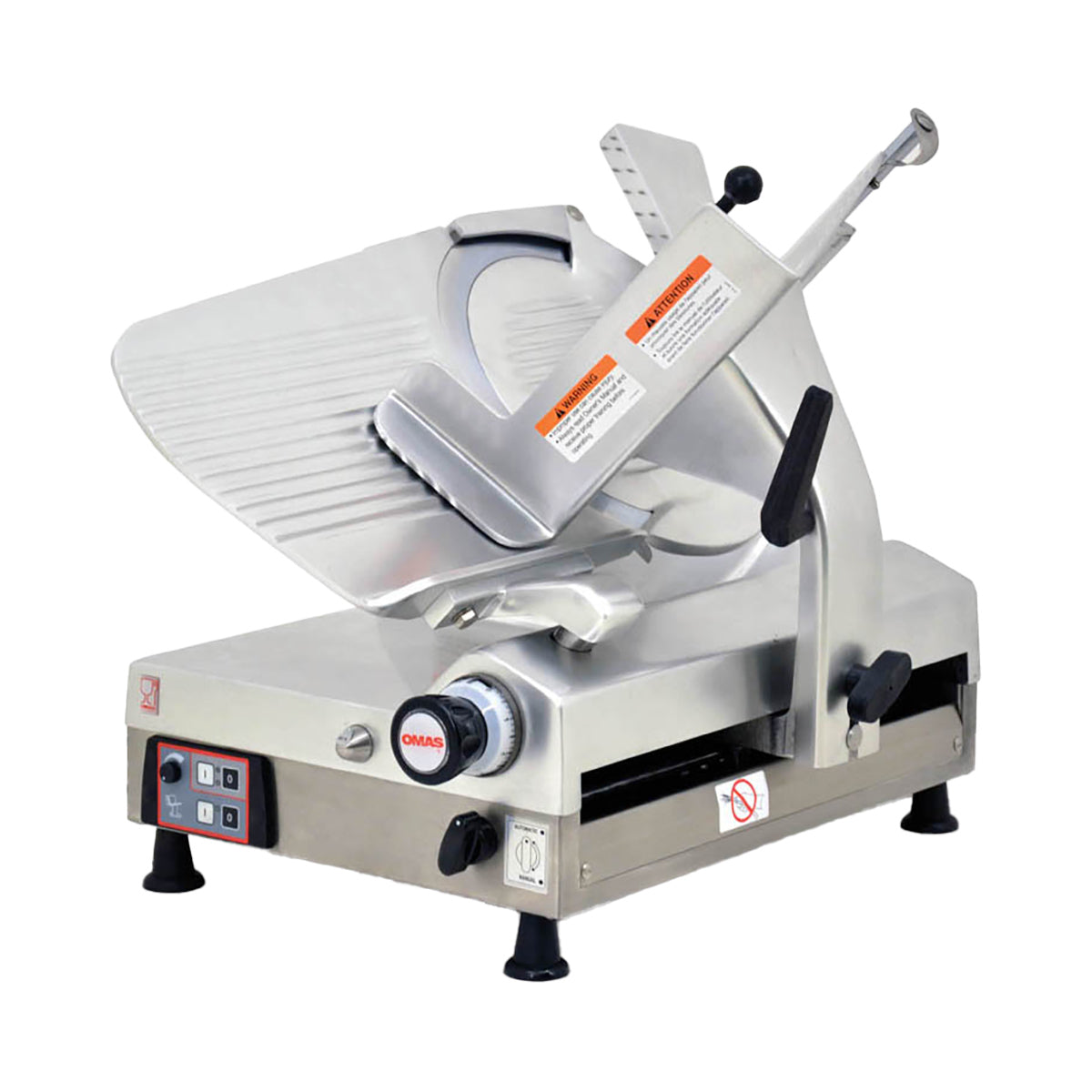 Omcan 13645 Automatic 13" High-Carbon Chromed Blade Meat Slicer, Gear, 1/2 HP Motors, 110V/60Hz, Gravity, Body | anodized aluminum