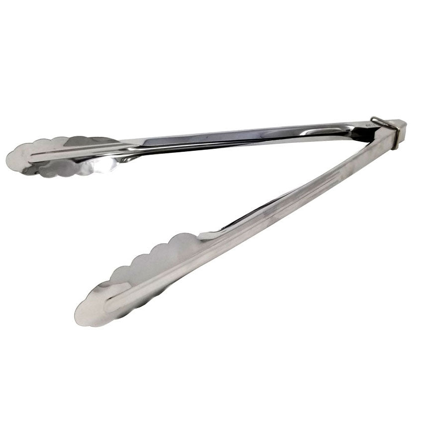 Omcan 14003 Utility Tongs - 12"-13" Stainless Steel, Non-Coated Handle, Locking Ring Design