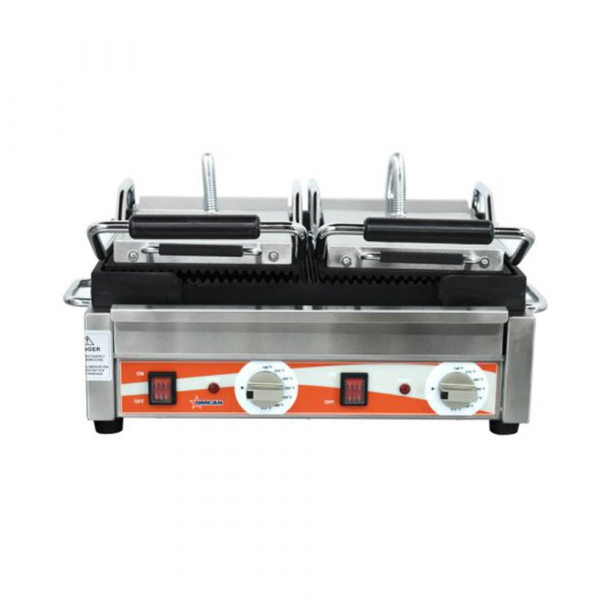 Omcan 19937 Single Sandwich Panini Grill w/ 18" x 10" Grooved Plates, 220V