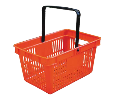 Omcan 21183 Shopping Basket - Red Plastic Body, Two Black Plastic Handles, 35 Lb | 18.5" Wide