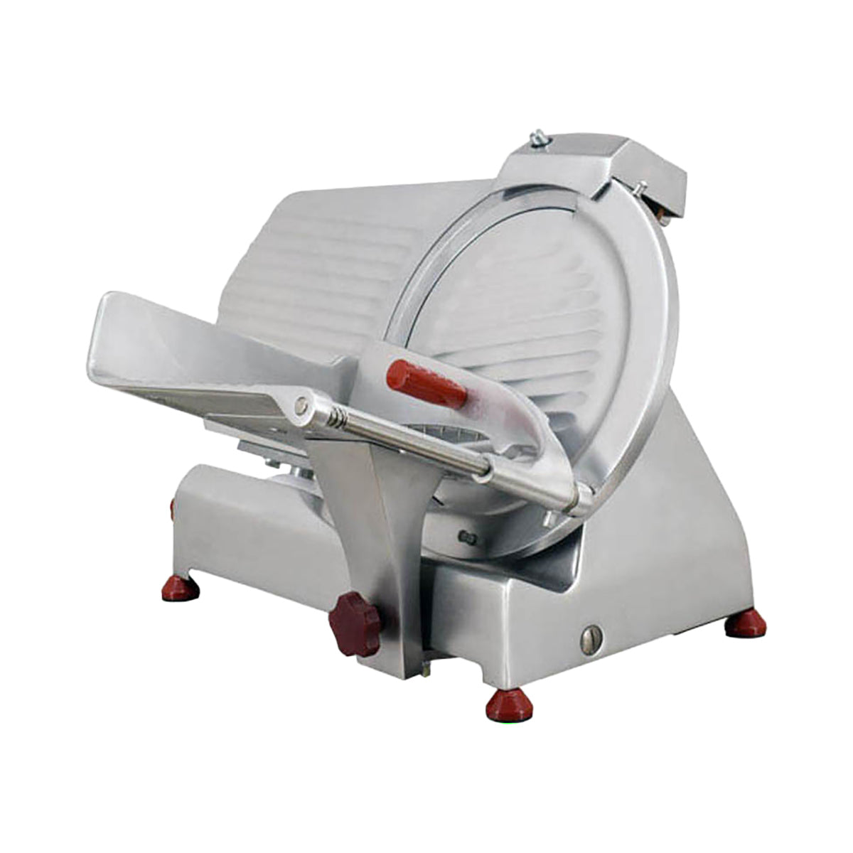 Omcan 21624 Meat Slicer - 12" Carbon Steel Blade, Manual Belt, Gravity Feed, 1/3 HP, 120V, Aluminum Body, Italy | anodized aluminum