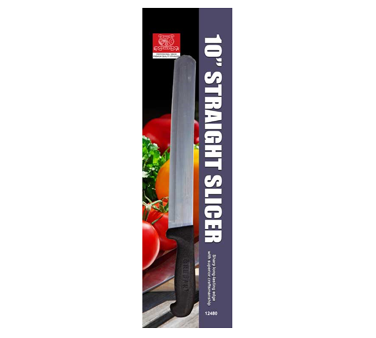 Omcan 21880 Slicing Knife - 10" Straight Blade, Stamped, Black Plastic/Poly Handle, Packaged
