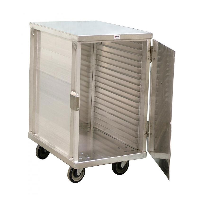 Omcan 23775 Sheet Pan Cabinet, 36-1/2" High, 20 18"x26" Slides, 5" Casters, Solid Door, 270° Open | aluminum