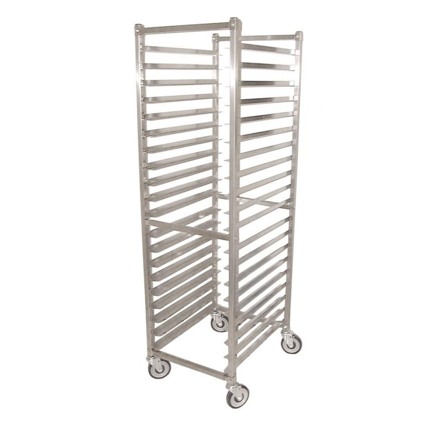 Omcan 23834 Stainless Mobile Full Size End Load Pan Rack w/ (20) 18" x 26" Pan Capacity, Square Top | stainless steel