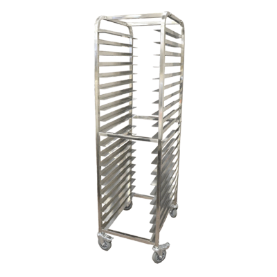 Omcan 23857 Stainless Mobile Full Size End Load Pan Rack w/ (20) 18" x 26" Pan Capacity, Curved Top | stainless steel