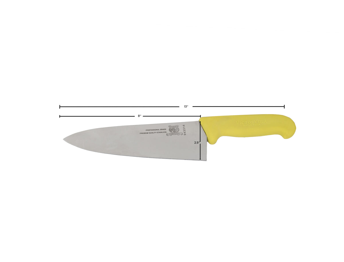 Omcan 23877 Chef Knife - 8" Stamped Stainless Blade, Yellow Plastic Handle