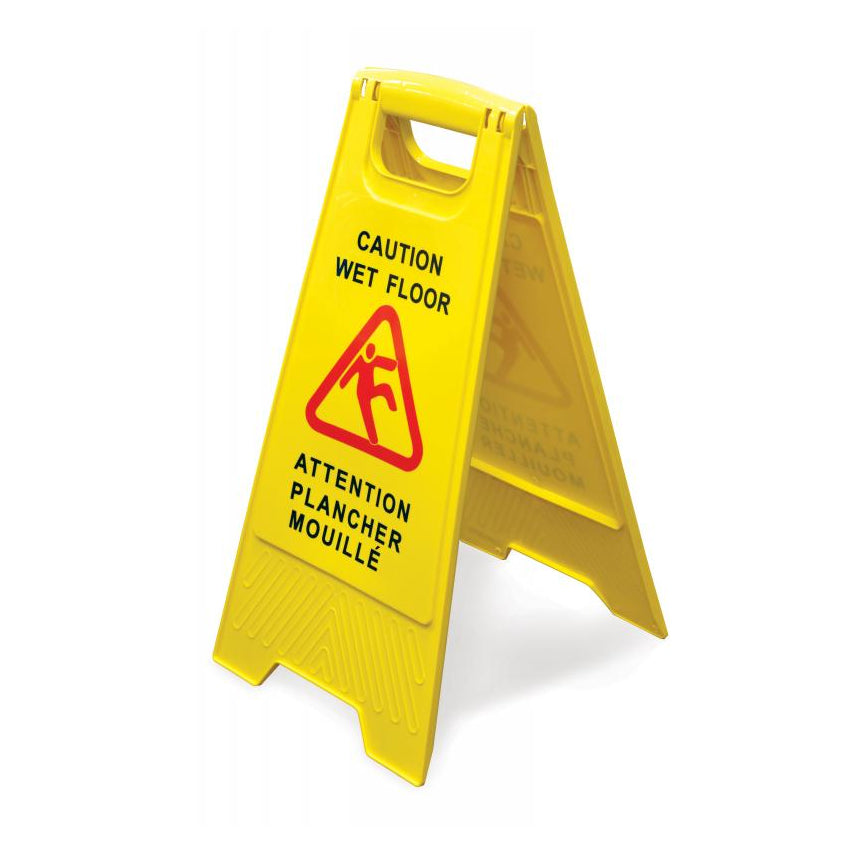 Omcan 24415 Wet Floor Sign A-Frame, 20"-24" Height, Yellow Plastic, English/French Bilingual