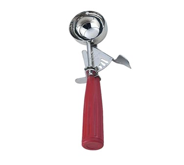 Omcan 34846 Ice Cream Scoop, 1-1/3 oz, Thumb Press, Steel Red Plastic Handle - 12/Case | 1 - 1.8 oz