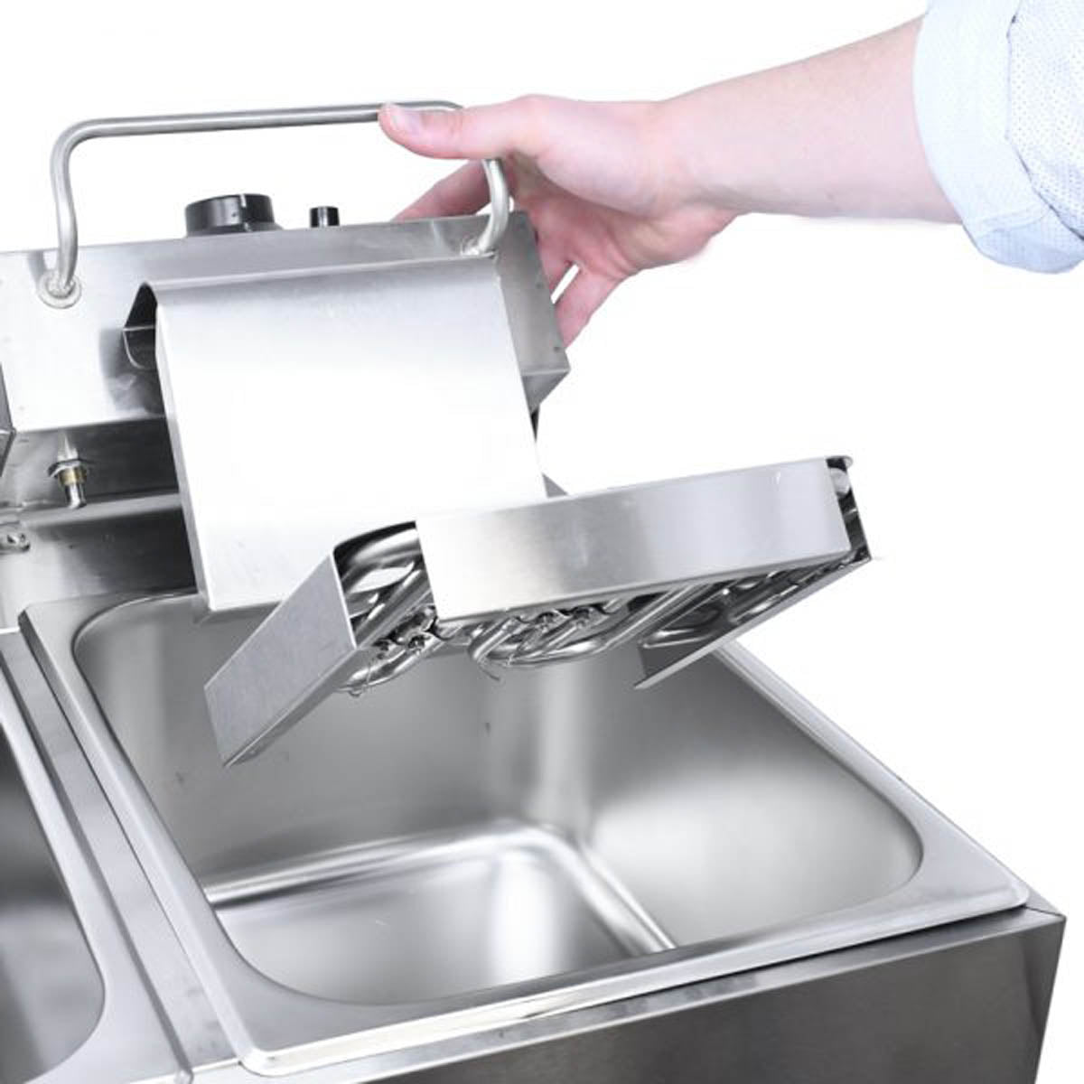 Omcan 34868 Split Pot Countertop Electric Fryer w/ 4 Baskets, 13 lbs Capacity, (2) 110v/60/1-ph | 22.75" Wide