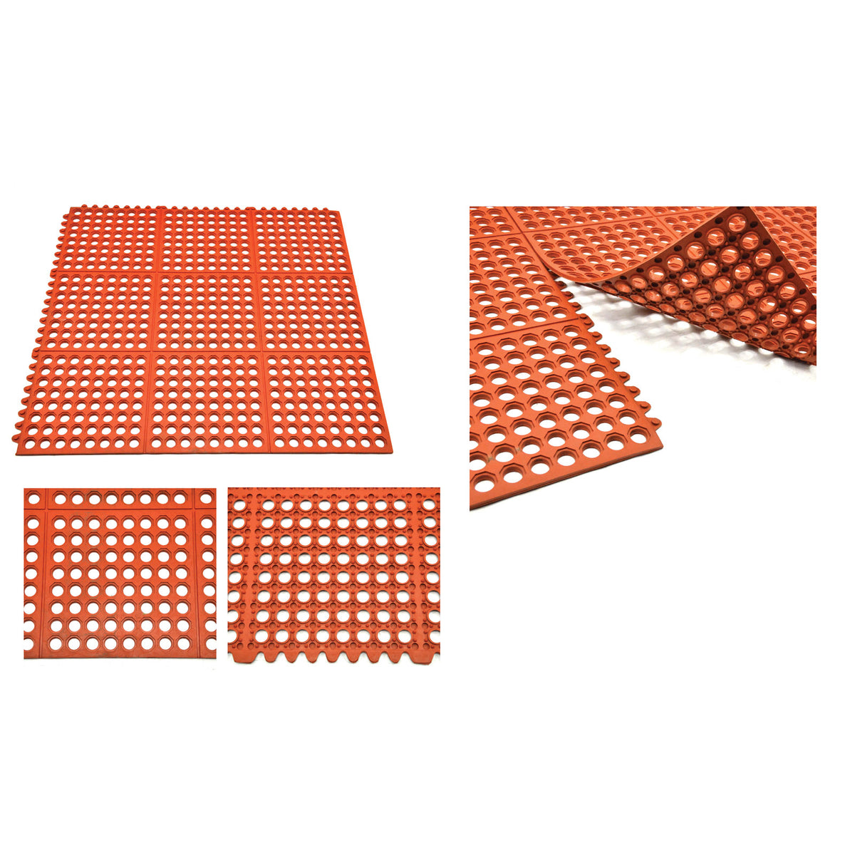 Omcan 39767 Anti-Fatigue Mat, 36" x 36" x 3/8", Red Rubber Honeycomb, Interlocking Edges