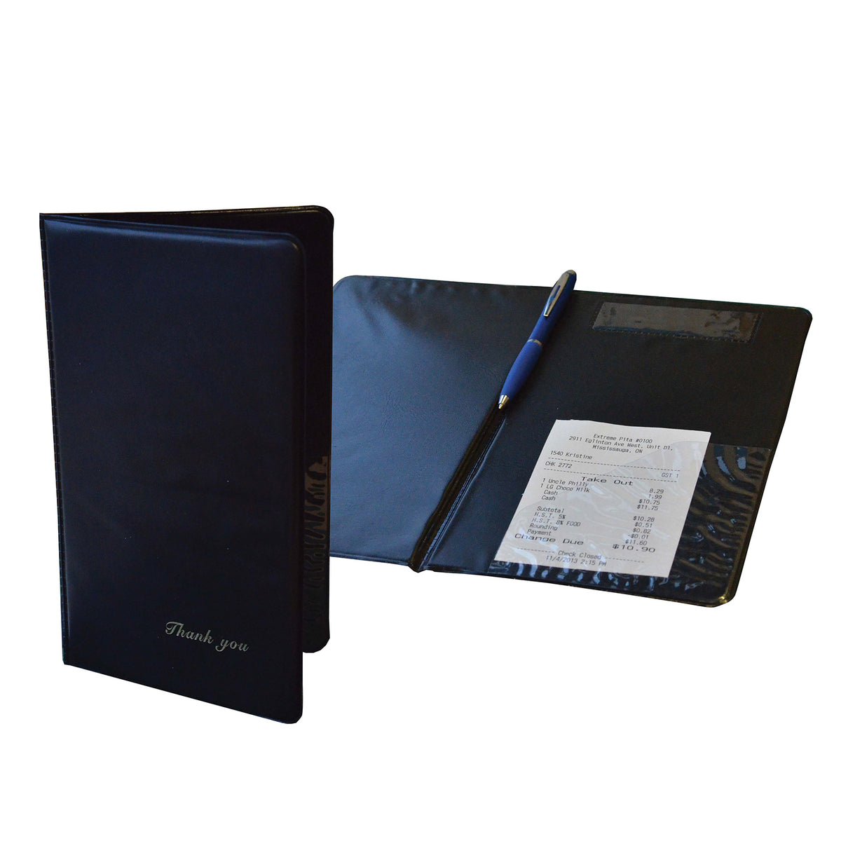 Omcan 39789 Check Holder With Credit Card Slot, Double A Panel, Black 5" x 9", Thank You Imprint