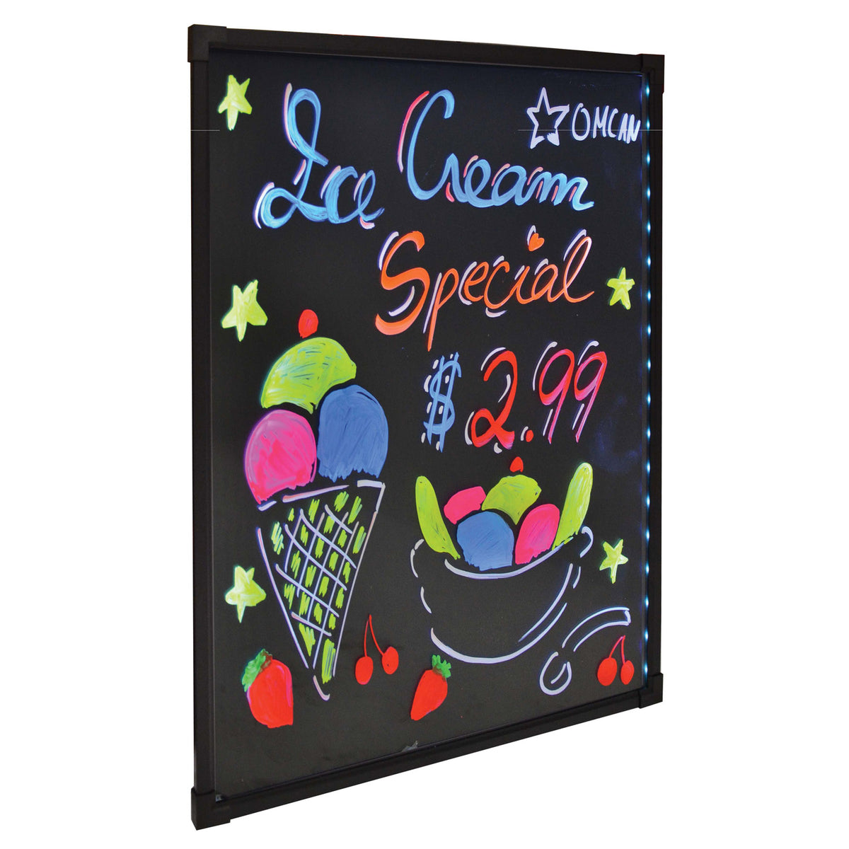 Omcan 39859 Write-On Menu Board, 22" x 29-1/2" Black Board, Wall-Mount Frame, Remote, 110V 60Hz