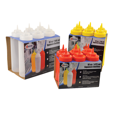 Omcan 40474 32oz Yellow Squeeze Bottle, Wide Mouth, Single Tip, Dishwasher Safe, 4/Set | 32 oz