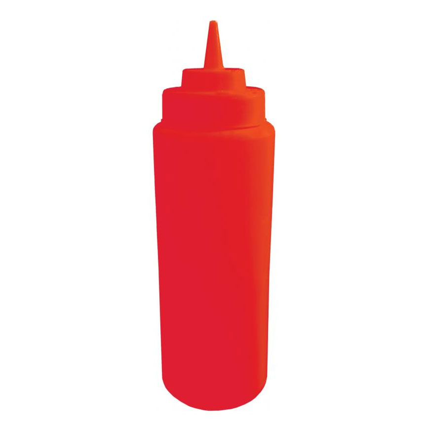 Omcan 40475 32oz Red Squeeze Bottle, Wide Mouth, Single Tip, Dishwasher Safe, 4/Set | 32 oz