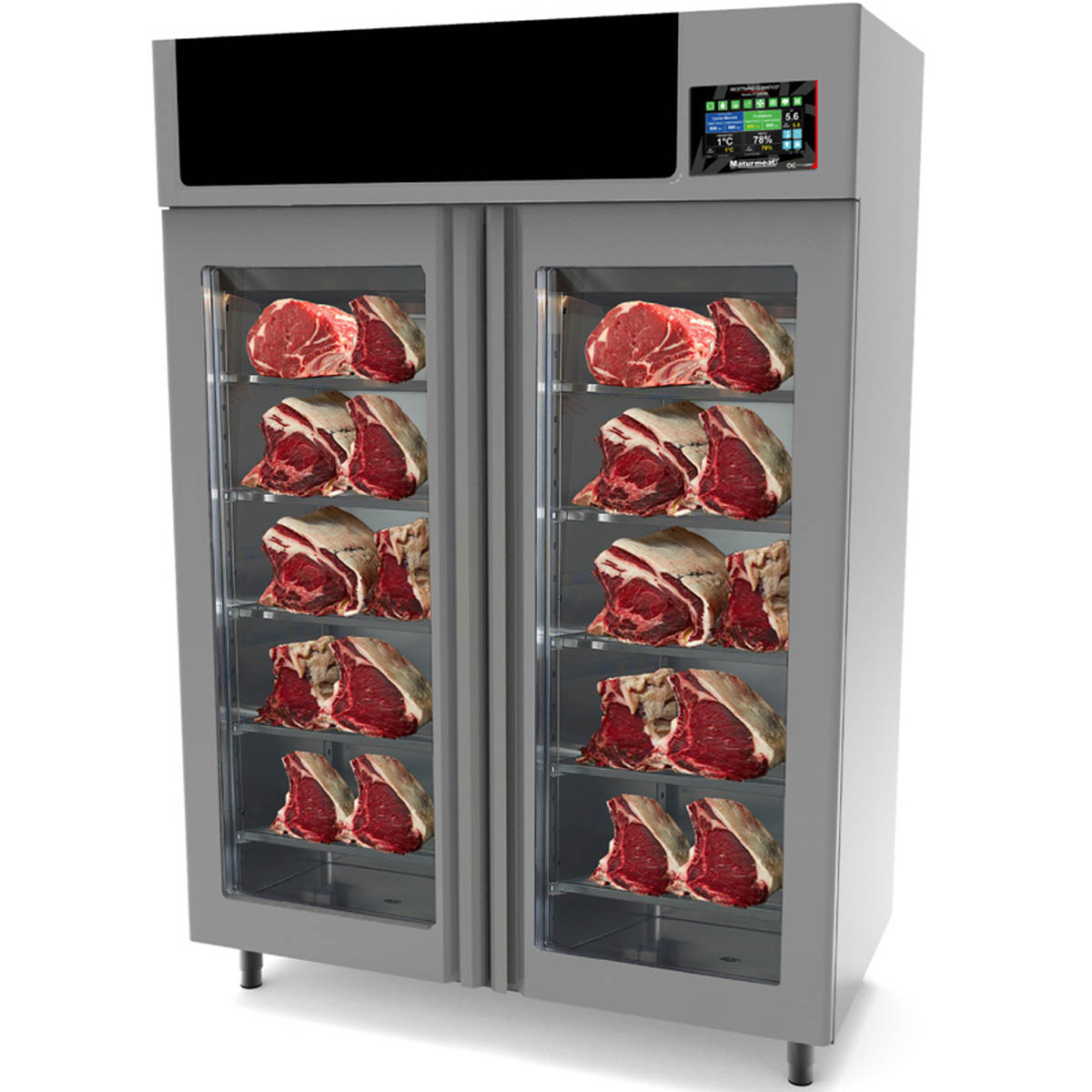 Omcan 41187 MaturMeat Meat Dry Aging Cabinet - 58″, 200 kg, 10 Shelves, Glass Door, 14°F-158°F, 4.14 kW 220 V