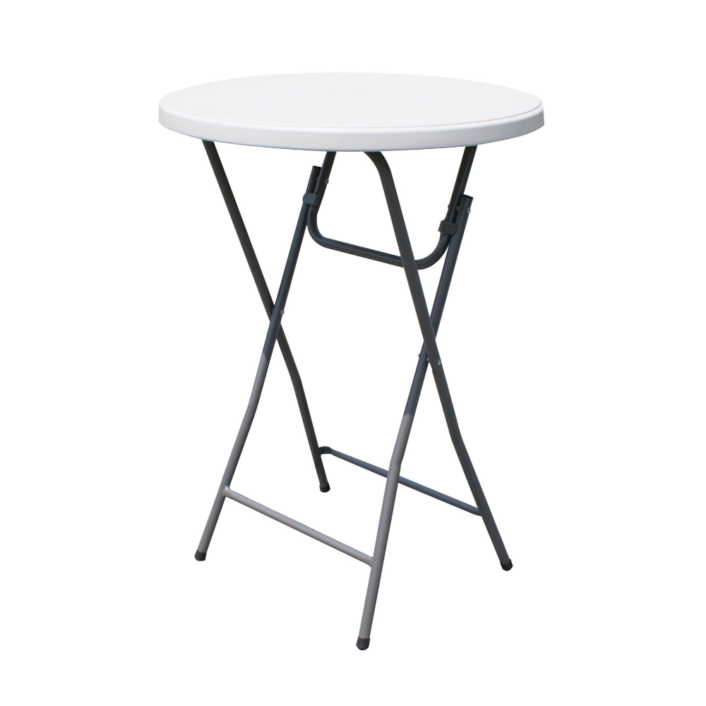 Omcan 41595 32" Round Folding Table, 43" H, Steel Frame, HDPE Top, Bar Height, Full Circle, Plastic Finish