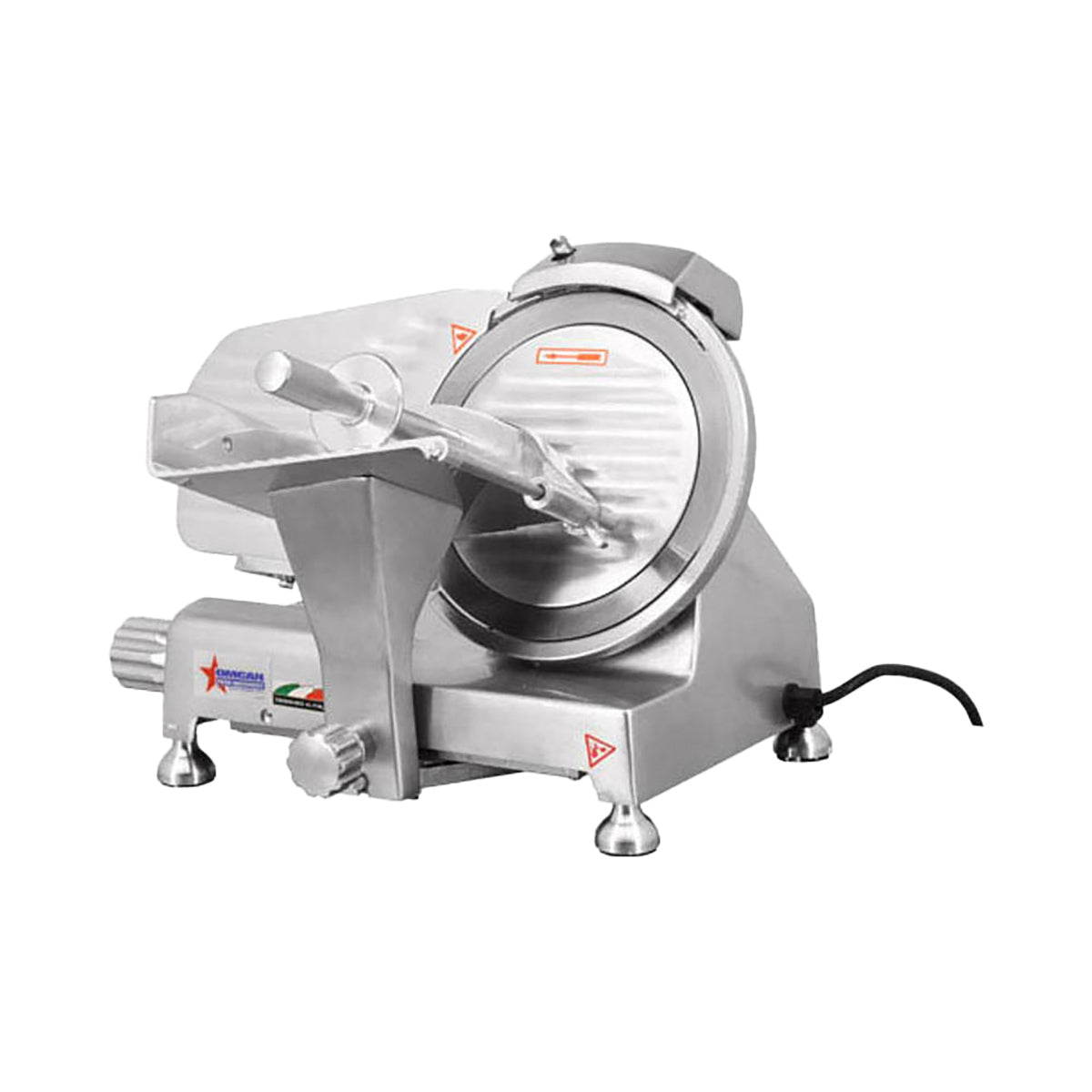 Omcan 41710 9" Belt-Driven Commercial Meat Slicer, 1/6 HP Electric Motor, Angle/Gravity Feed, Blade Locker