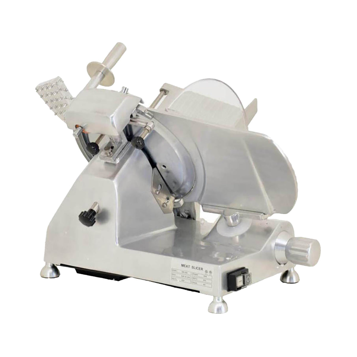 Omcan 41711 Manual Meat Slicer, 10" Belt-Drive Knife, 1/5 HP 110V 60Hz Motor, NEMA 5-15P Cord, CE Certified