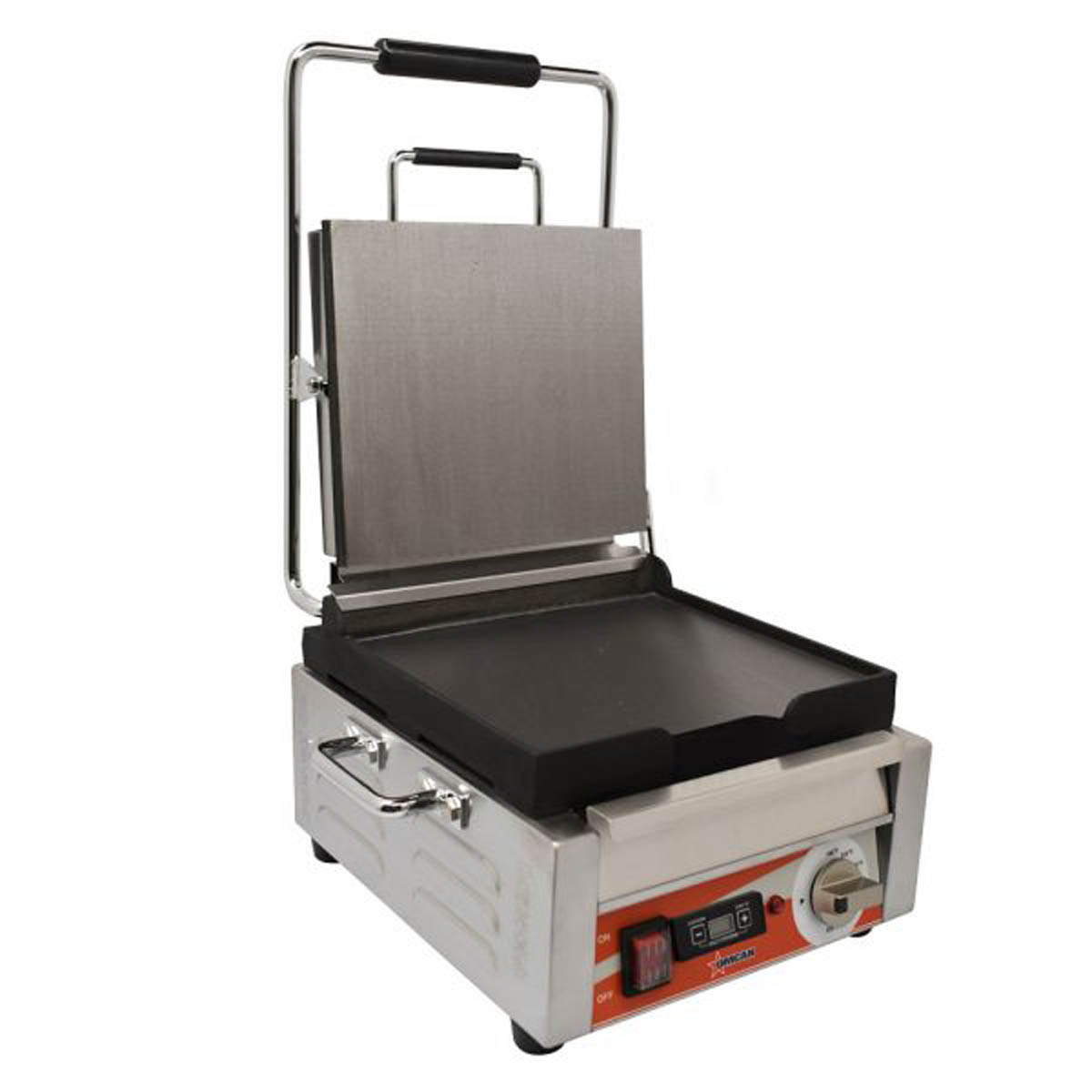 Omcan 42909 Single Sandwich Panini Grill w/ Timer, 11" x 10" Smooth Plates, 120V