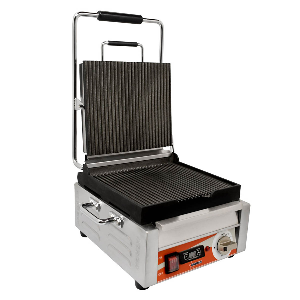 Omcan 42910 Single Sandwich Panini Grill w/ Timer, 11" x 10" Grooved Plates, 120V