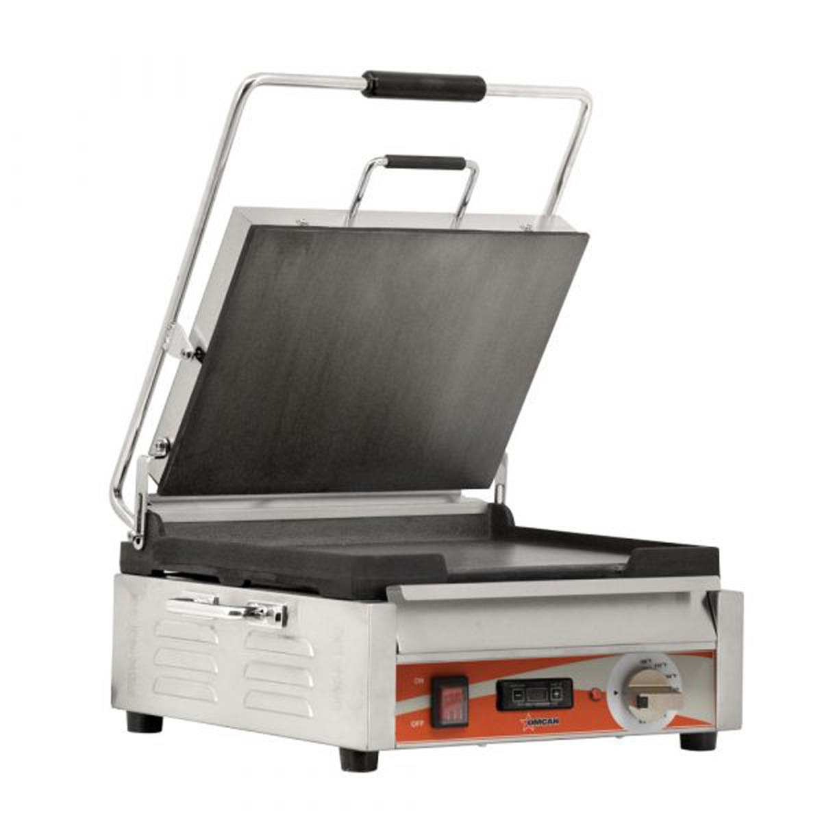 Omcan 42911 Single Sandwich Panini Grill w/ Timer, 15" x 12" Smooth Plates, 120V