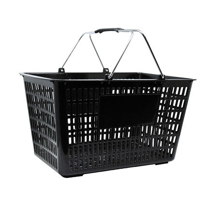 Omcan 43028 Shopping Basket - Black Plastic, Two Steel Handles Plastic Coated, 50 Lb