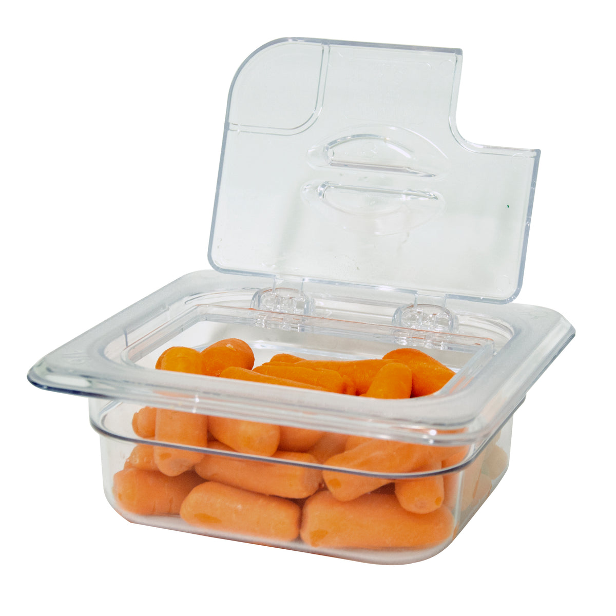 Omcan 43641 Flip N Lid 1/6 Cover Translucent PC Notched -40° to -100° Dishwasher/Microwave Safe | 7" Wide
