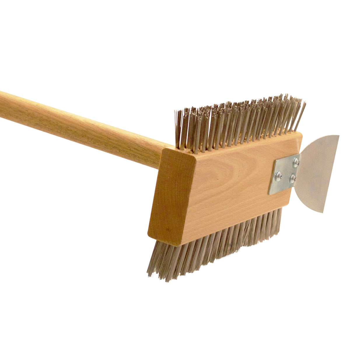 Omcan 44218 Double-Sided Grill Brush, 30" Handle, Stainless Steel Bristles, Vertical Scraper