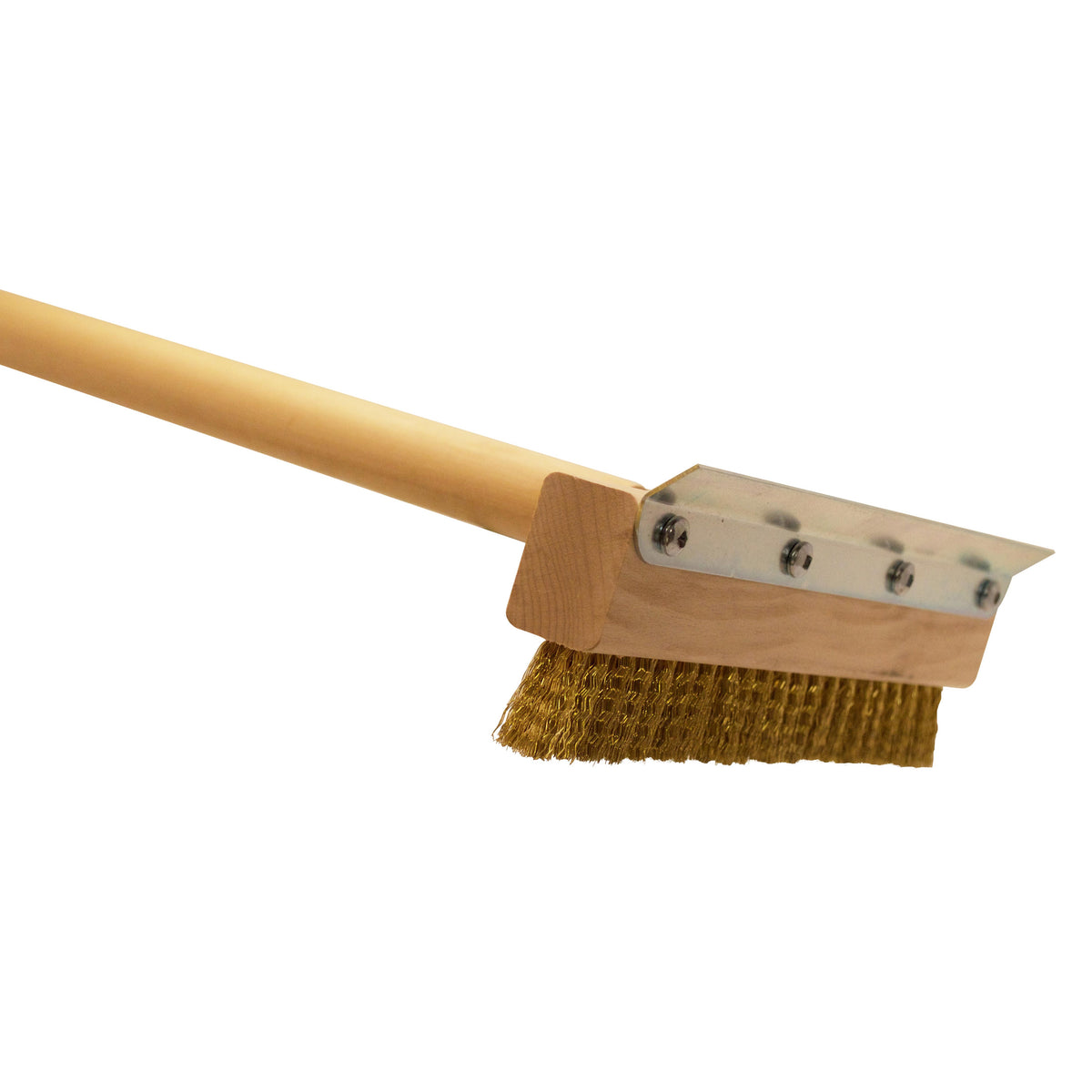 Omcan 44223 Pizza Oven Brush, 40" Wood Handle, Brass Wire Bristles, Horizontal Scraper