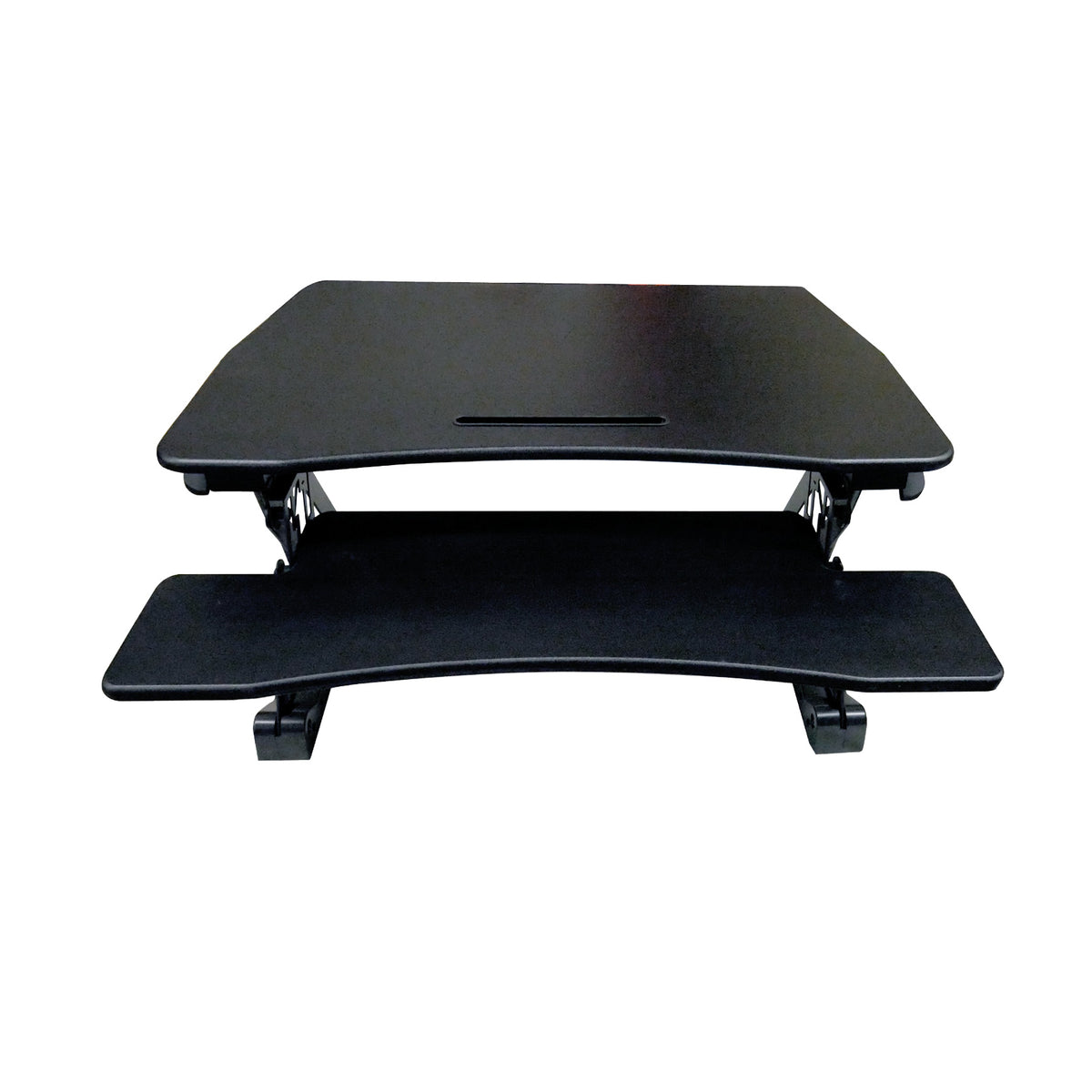 Omcan 44560 Ergonomic Sit & Stand Desk Platform, Adjustable Height 19-11/16", 35.43"W x 7.5"D, Black, Retractable Keyboard Tray