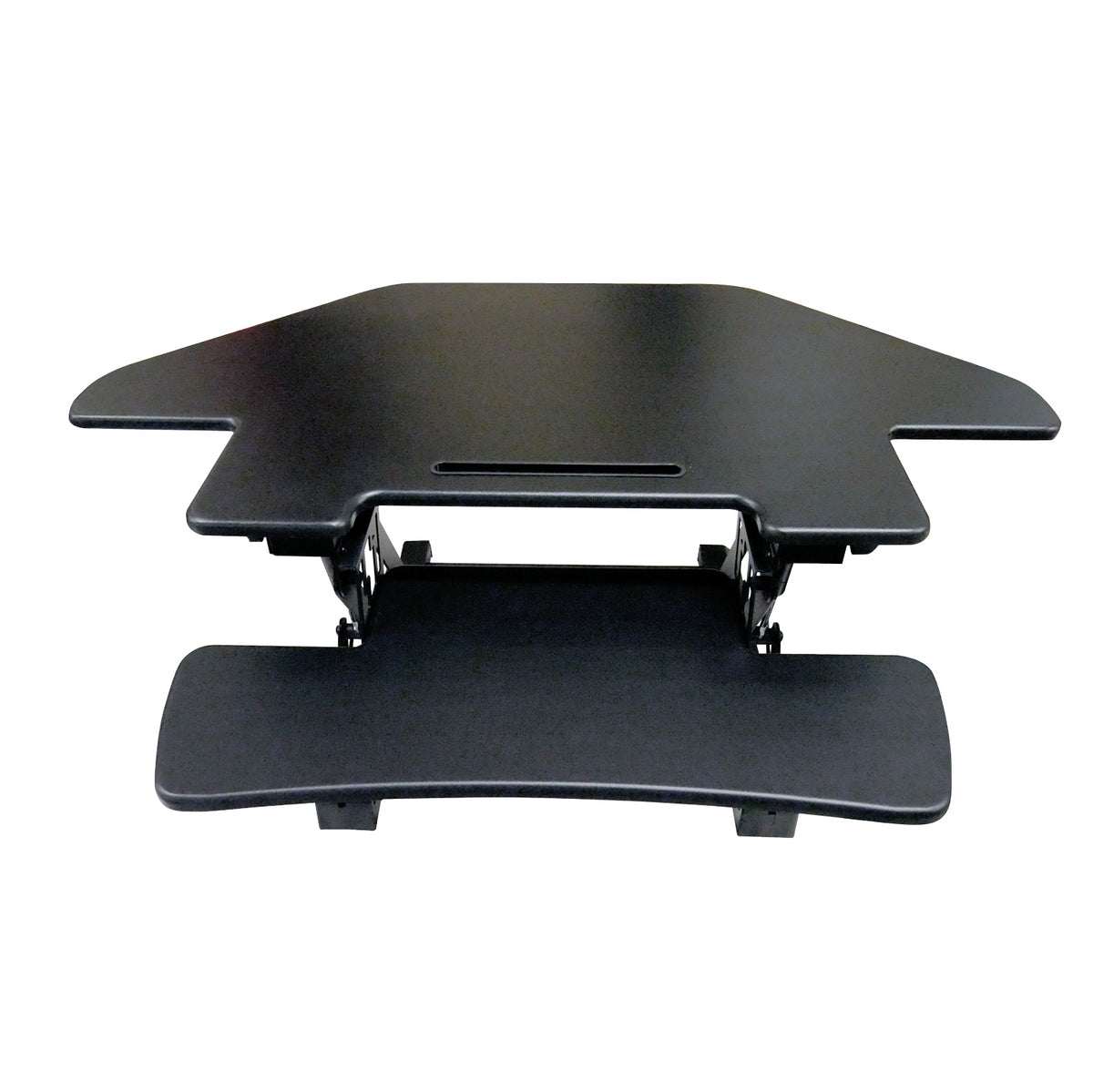 Omcan 44561 Ergonomic Corner Desk Platform, Sit & Stand, Adjustable Height, 28.74W x 7.5D, Black, Retractable Keyboard Tray | 0" Wide