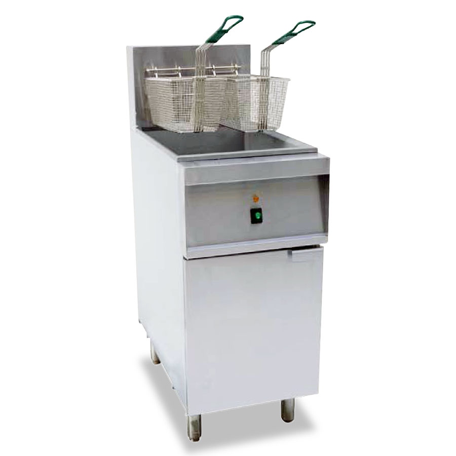 Omcan 44591 15" Floor Model Electric Full Pot Fryer w/ 40 lbs Capacity, 2 Baskets, 240v/60/3-ph