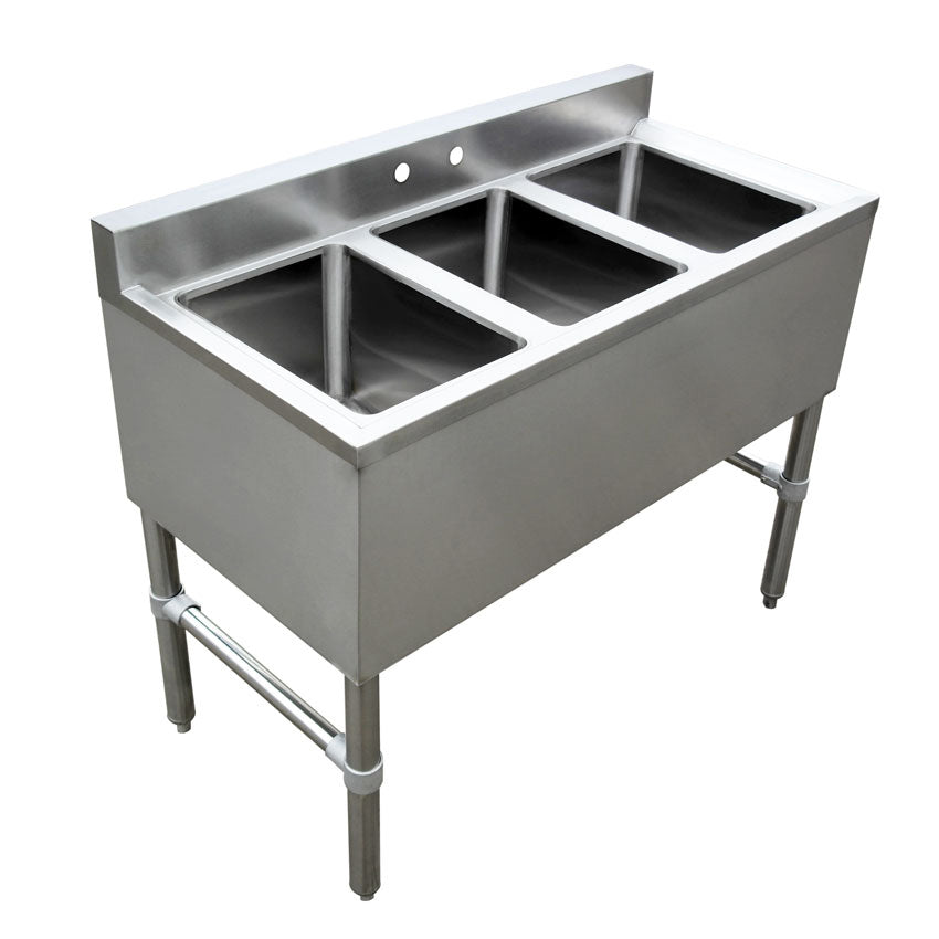 Omcan 44601 Underbar Sink Units, 3 Compartment without Drainboard | stainless steel top, front, ends & galvanized legs
