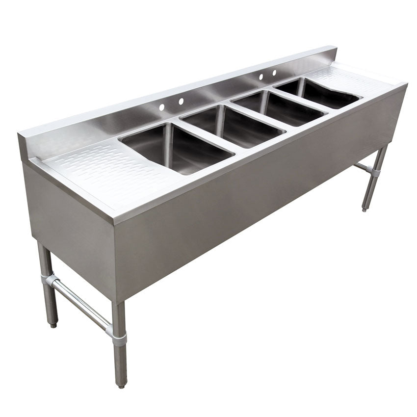 Omcan 44603 Underbar Sink Units, 4 Compartment with 2 Drainboards | stainless steel top, front, ends & galvanized legs