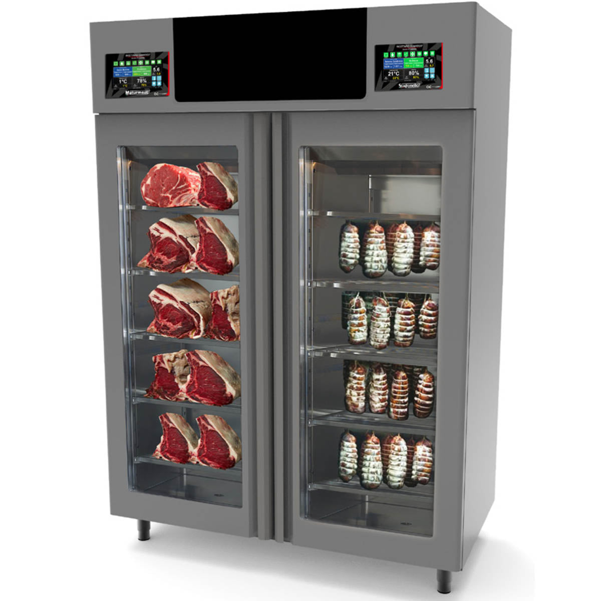 Omcan 44989 Stagionello+Maturmeat Combo Cabinet, 58"W, 220+220lb, 14°F-158°F, 20 rods, 5 racks, 3.7kW, 220V, 304SS