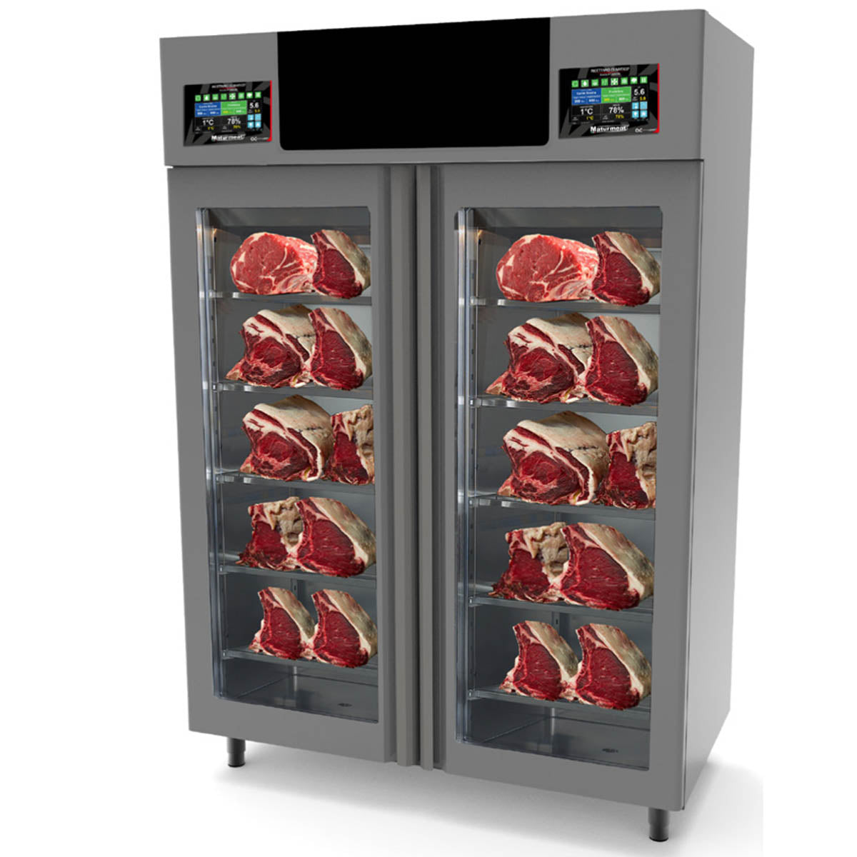 Omcan 45176 MaturMeat Meat Dry Aging Cabinet, 58" W, 220+220 lb Capacity, 5 Stainless Steel Shelves, 3.7kW 220V