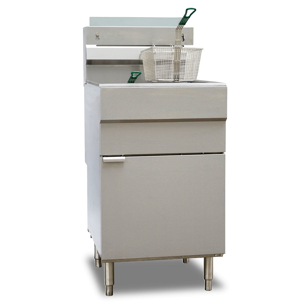Omcan 46020 Full Pot Floor Model LP Gas Deep Fryer, 70 lbs Oil Capacity, 150.000 BTU | 21" Wide
