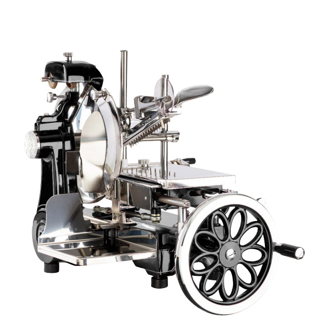 Omcan 46089 Trento Volano Manual Meat Slicer - 12" Blade, Daisy-Flower Flywheel, Black Finish, Manual Feed