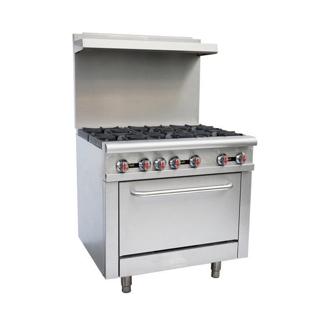 Omcan 46151 36" Liquid Propane Gas Restaurant Range w/ (6) Open Burners, (1) Standard Oven, 211.000 BTU