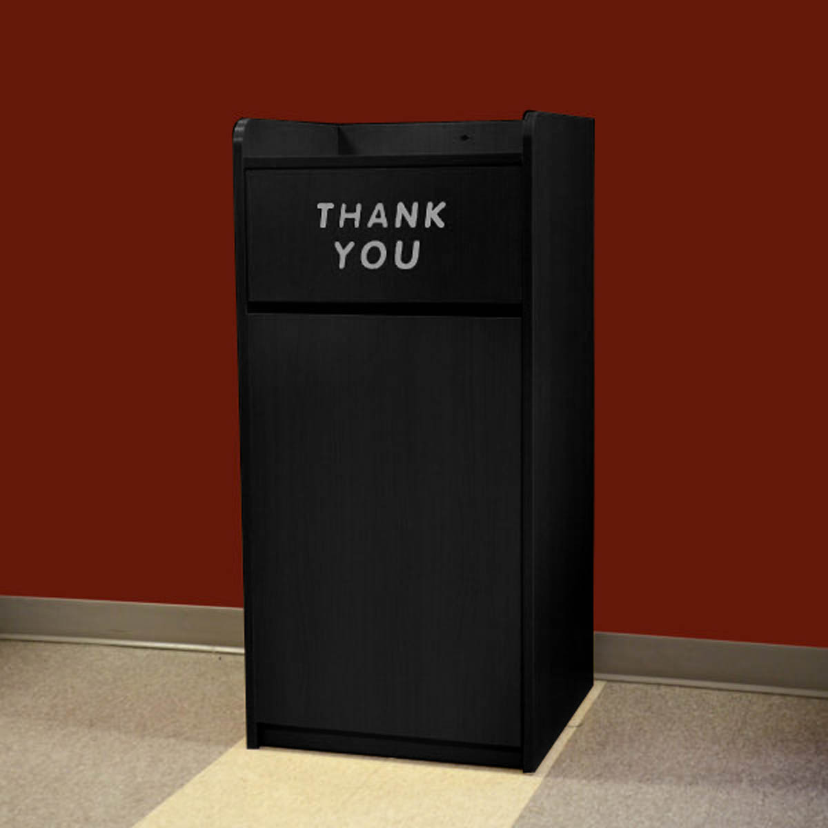 Omcan 46584 36 Gallon Cab Style Waste Receptacle, Black Plywood, Hinged Opening, Tray Holder | 22" Wide