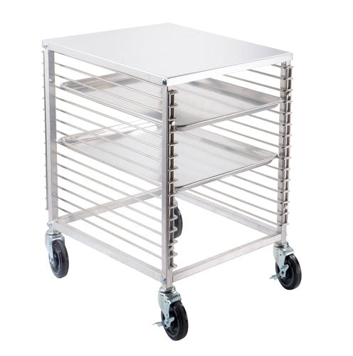 Omcan 46800 Aluminum Counter-Height End-Load Pan Rack w/ (15) Slides and Solid Flat Top | 20.25" Wide