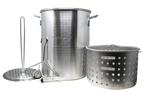 Omcan 47172 Fryer/Boiler/Steamer Set, 30qt 12.9"x15.4" Pot Lid, 10qt 12.2"x5.1" Pot, Aluminum