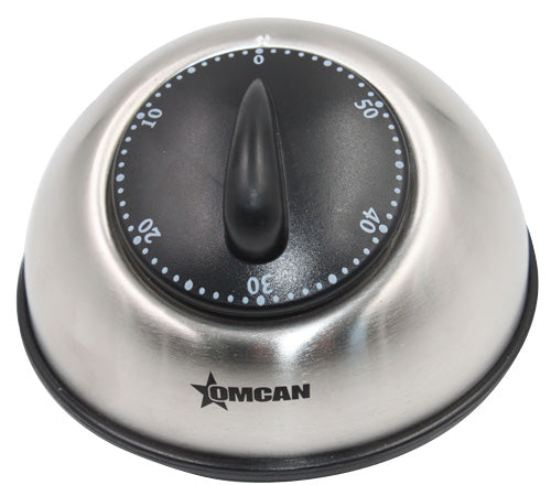 Omcan 47226 Mechanical Kitchen Timer, 60-Minute Countdown, Stainless Steel Housing, Manual Dial
