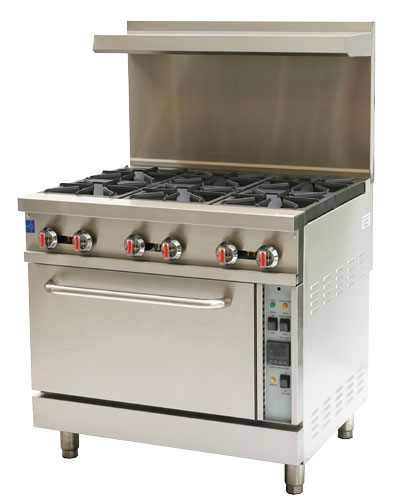 Omcan 47449 36" Natural Gas Restaurant Range w/ (6) Open Burners, (1) Convection Oven, 211.000 BTU