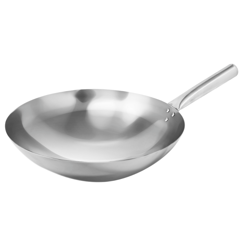 Omcan 47543 Mandarin Wok, 14" Diameter Stainless Steel with Single Handle, Nailed Joint Construction