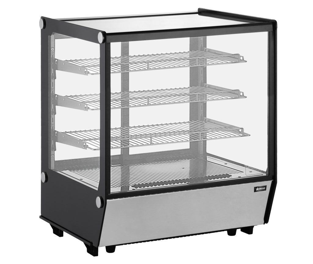 Omcan 47962 Ctrtp Refrigerated Case 28" 5.12ft³ Sliding Doors Btm-Mnt 3 Shelves R290 FullSrv ETL
