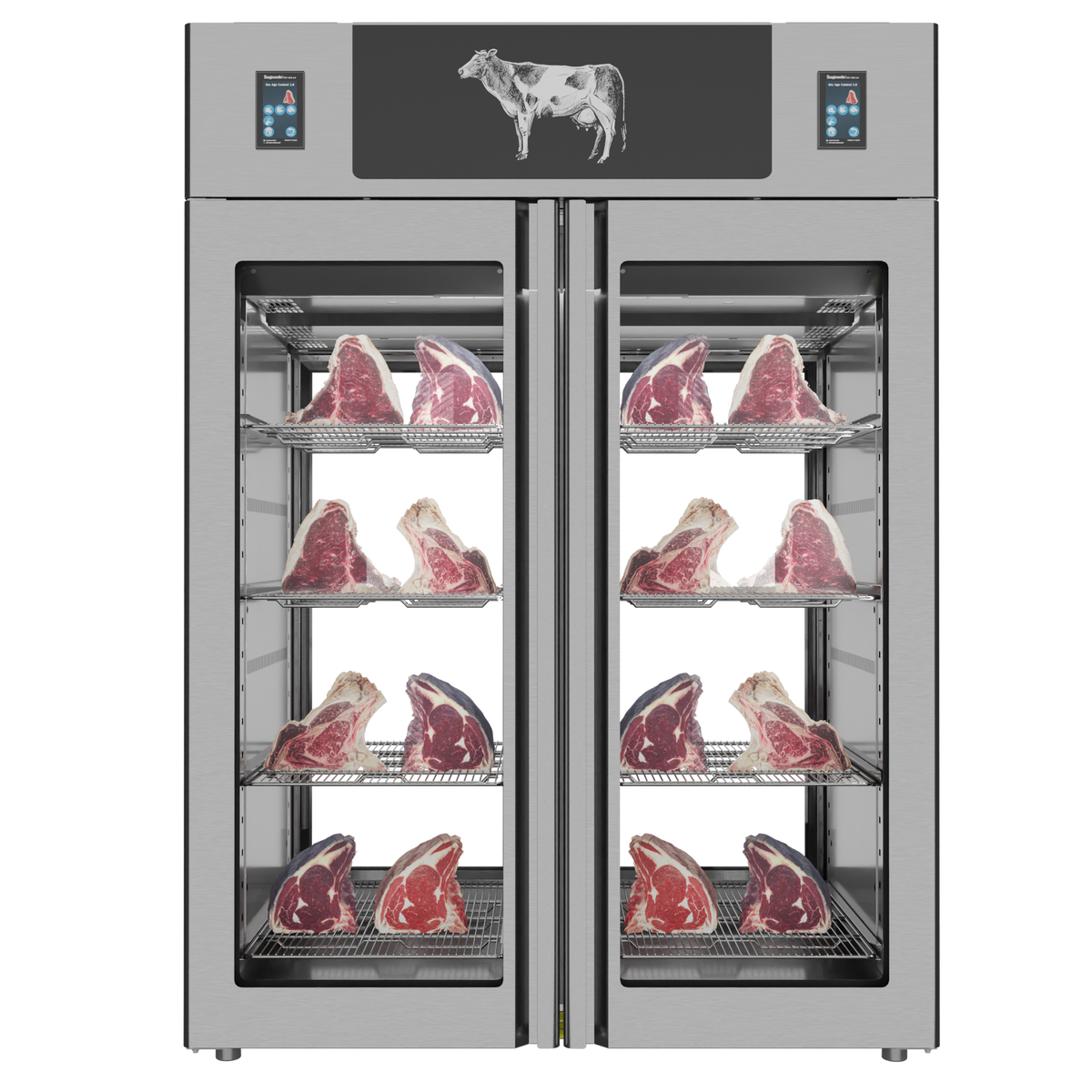 Omcan 48047 Stagionello Dry Age 3.0 Twin Cabinet, 49.5 cu ft, 77 lb shelves, 1300W, 220-240V, 15A, Umiright, 304SS | 57.6" Wide