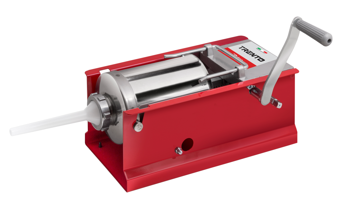 Omcan 48160 Trento Manual Sausage Stuffer, 7 lbs. Capacity, Stainless Steel, Horizontal, Red Enameled Steel | 5 - 10 lb