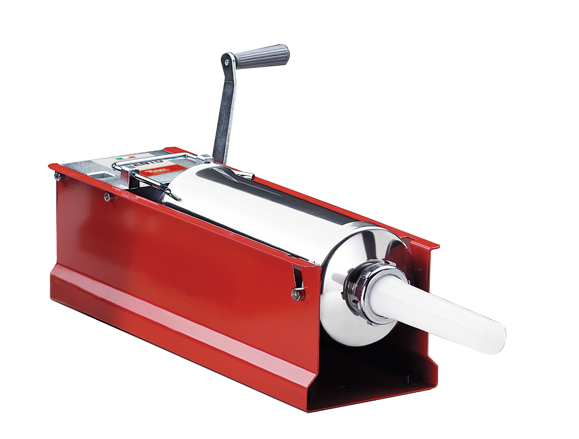 Omcan 48161 Trento Manual Sausage Stuffer, 18 lbs. Capacity, Stainless Steel, Red, Horizontal, 2-Speed | 16 - 20 lb